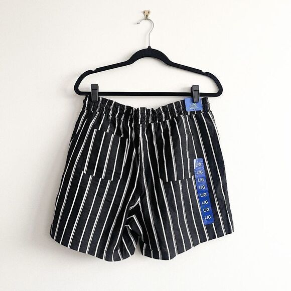 Jachs Girlfriend Womens Shorts Linen Blend Stretch Pinstripes Black White Large - Picture 2 of 9